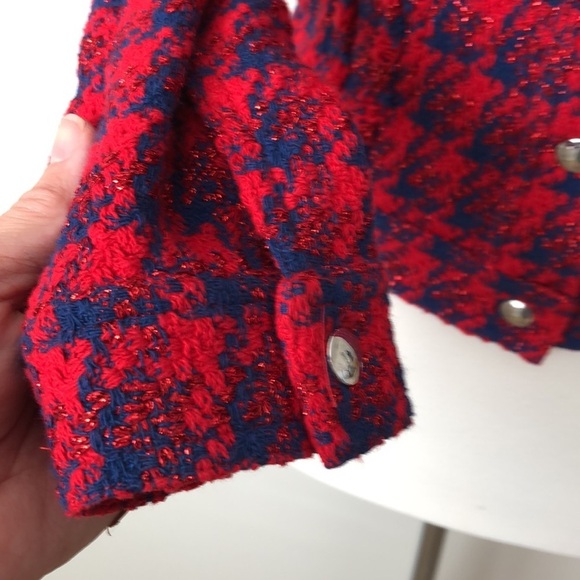 IRO Quilombe Metallic Frayed Tweed Jacket/Blazer Red and Blue Size 34 US 2(XS) - Picture 5 of 9